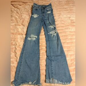 American Eagle Outfitters Ripped Blue Wide Leg Jeans